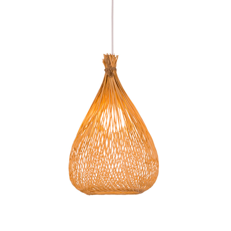 Asian 1 Bulb Ceiling Light Wood Teardrop Pendant Light Fixture with Bamboo Shade Clearhalo 'Ceiling Lights' 'Pendant Lights' 'Pendants' Lighting' 267860