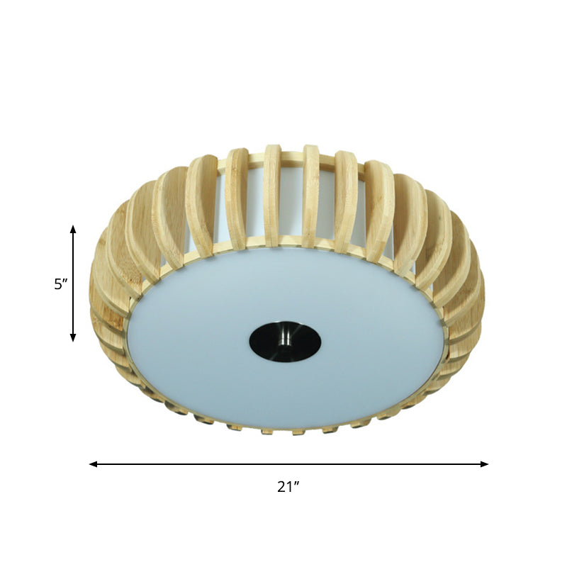 17"/21" Wide Donut Flush Mount Traditional Bamboo 3 Bulbs Wood Ceiling Mount Chandelier Clearhalo 'Ceiling Lights' 'Close To Ceiling Lights' 'Close to ceiling' 'Flush mount' Lighting' 267867