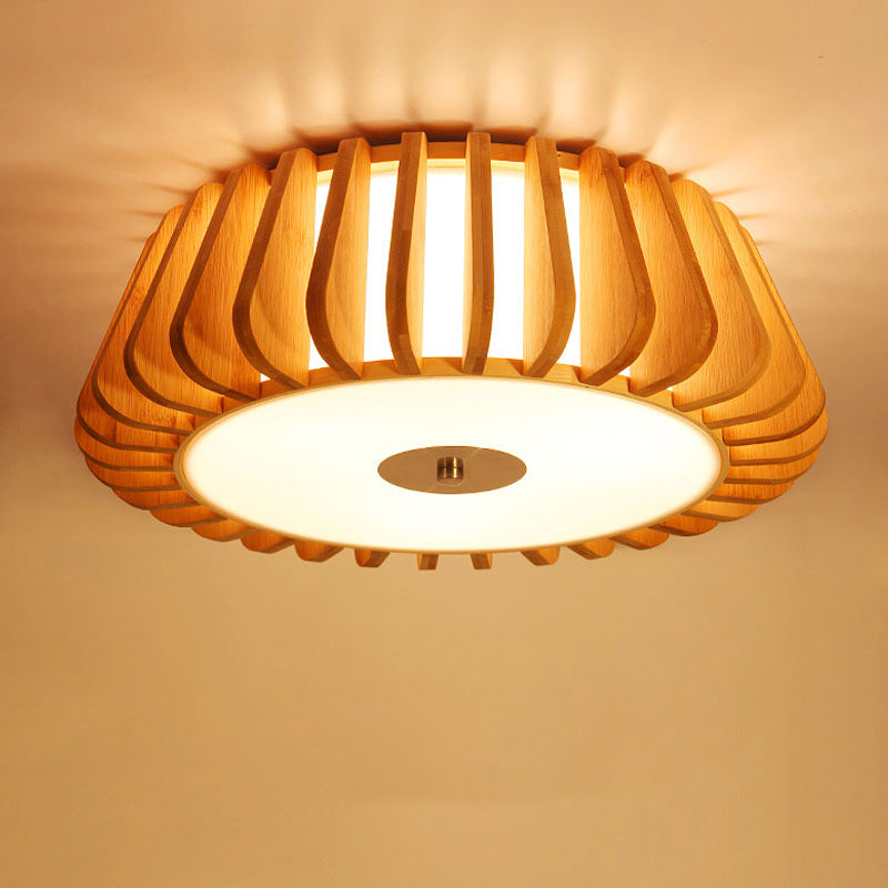 Tapered Flush Light Modernism Bamboo 19.5"/23.5" Wide 1 Bulb Wood Ceiling Mounted Fixture Wood 19.5" Clearhalo 'Ceiling Lights' 'Close To Ceiling Lights' 'Close to ceiling' 'Flush mount' Lighting' 267879