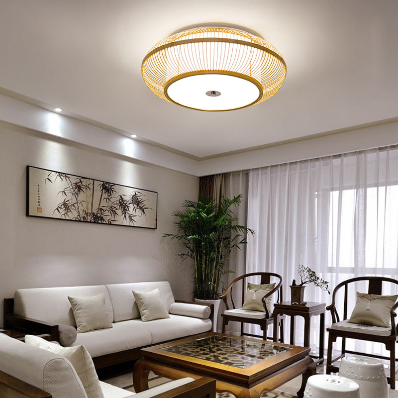 Wood Cylinder/Donut Flush Mount Lamp Traditionary Bamboo LED Ceiling Mounted Light for Living Room Clearhalo 'Ceiling Lights' 'Close To Ceiling Lights' 'Close to ceiling' 'Flush mount' Lighting' 267886