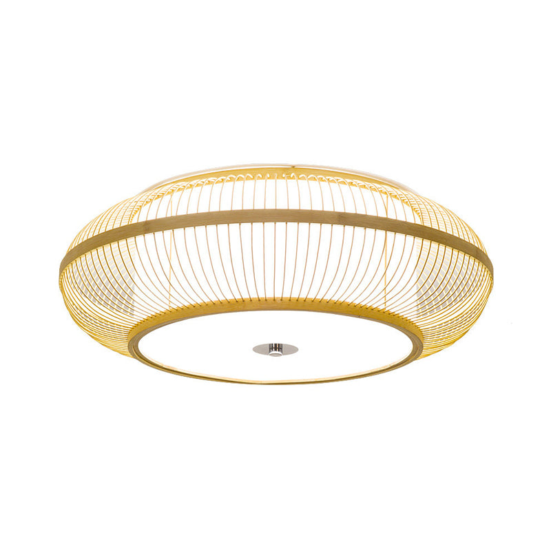 Wood Cylinder/Donut Flush Mount Lamp Traditionary Bamboo LED Ceiling Mounted Light for Living Room Clearhalo 'Ceiling Lights' 'Close To Ceiling Lights' 'Close to ceiling' 'Flush mount' Lighting' 267887