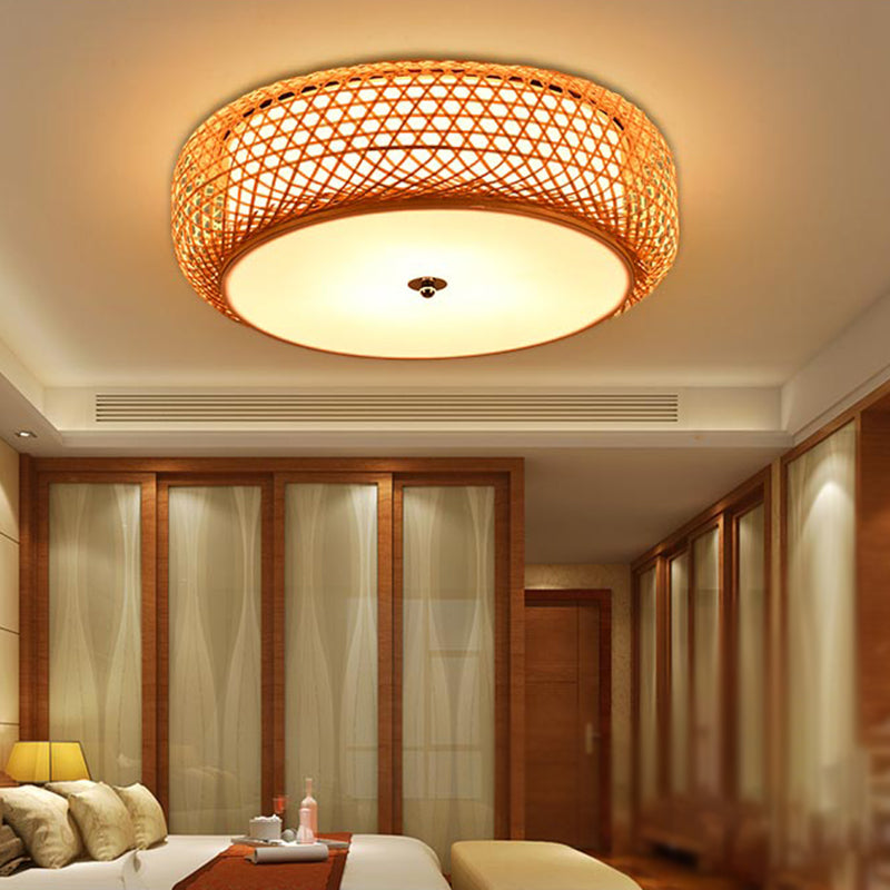 Wood Cylinder/Donut Flush Mount Lamp Traditionary Bamboo LED Ceiling Mounted Light for Living Room Clearhalo 'Ceiling Lights' 'Close To Ceiling Lights' 'Close to ceiling' 'Flush mount' Lighting' 267892