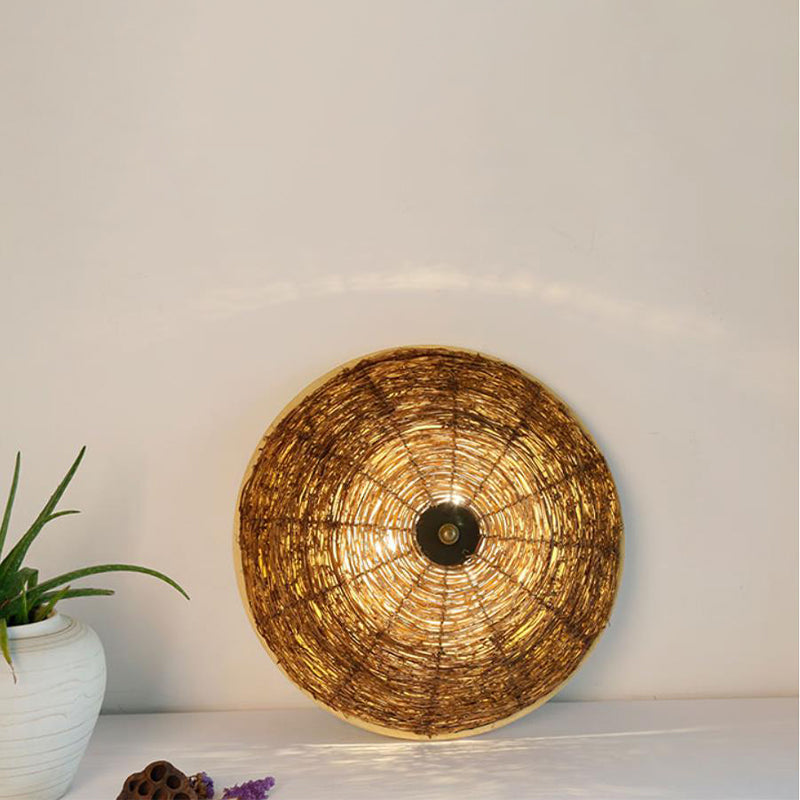 Bowl Flush Ceiling Lamp Tradition Rattan Wood 3 Bulbs Ceiling Light Fixture, 12.5"/16.5" Wide Clearhalo 'Ceiling Lights' 'Close To Ceiling Lights' 'Close to ceiling' 'Flush mount' Lighting' 267898