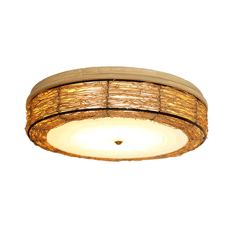 Round Flush Mount Traditional Rattan 12.5"/16.5" Wide 5 Bulbs Wood Ceiling Mount Chandelier Clearhalo 'Ceiling Lights' 'Close To Ceiling Lights' 'Close to ceiling' 'Flush mount' Lighting' 267910