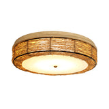 Round Flush Mount Traditional Rattan 12.5"/16.5" Wide 5 Bulbs Wood Ceiling Mount Chandelier Clearhalo 'Ceiling Lights' 'Close To Ceiling Lights' 'Close to ceiling' 'Flush mount' Lighting' 267915