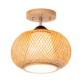 10"/14"/16" Wide Lantern Semi Flush Mount Traditional Bamboo Wood 1 Bulb Flush Mount Ceiling Fixture Clearhalo 'Ceiling Lights' 'Close To Ceiling Lights' 'Close to ceiling' 'Semi-flushmount' Lighting' 267930