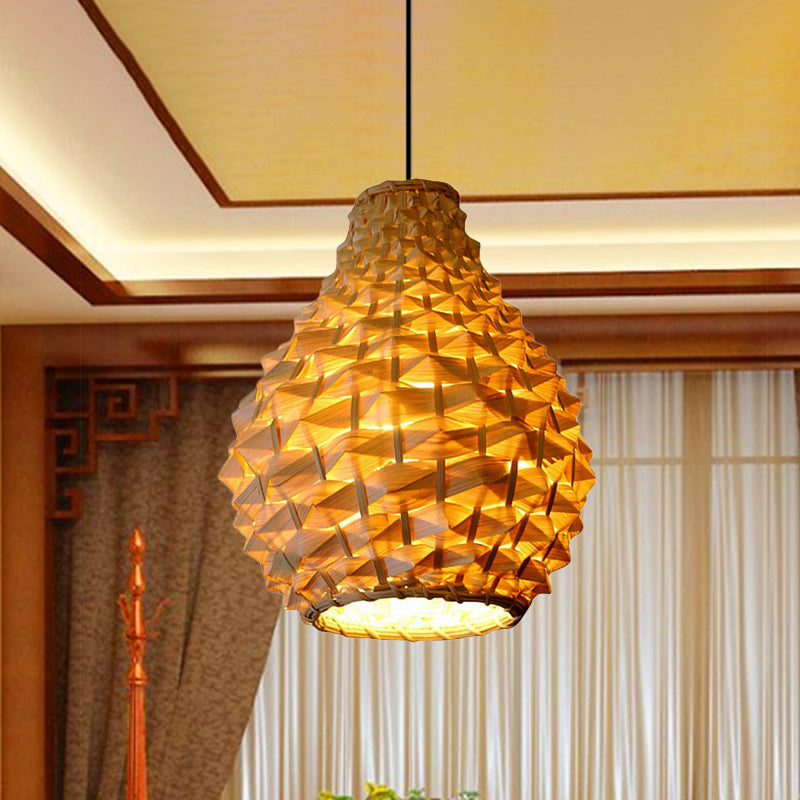 Jar Suspension Pendant Contemporary Bamboo 1 Bulb Beige Hanging Light Kit, 8.5"/14"/18" Wide Beige 18" Clearhalo 'Ceiling Lights' 'Pendant Lights' 'Pendants' Lighting' 267962_2a8b1231-89b1-4ce8-90d7-e9ca24157a70