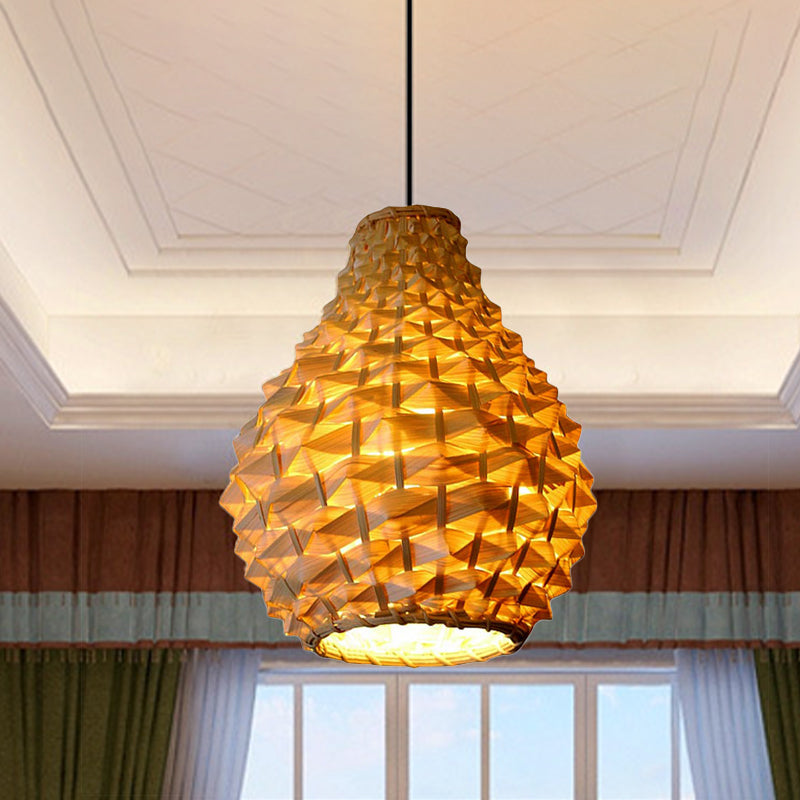 Jar Suspension Pendant Contemporary Bamboo 1 Bulb Beige Hanging Light Kit, 8.5"/14"/18" Wide Beige 14" Clearhalo 'Ceiling Lights' 'Pendant Lights' 'Pendants' Lighting' 267967_4b5eb277-2369-4c3c-b7e6-9c160cf8536f