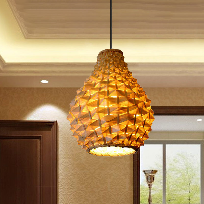 Jar Suspension Pendant Contemporary Bamboo 1 Bulb Beige Hanging Light Kit, 8.5"/14"/18" Wide Beige 8.5" Clearhalo 'Ceiling Lights' 'Pendant Lights' 'Pendants' Lighting' 267972_4c7463b3-cd89-4781-b373-1daf70bc8430