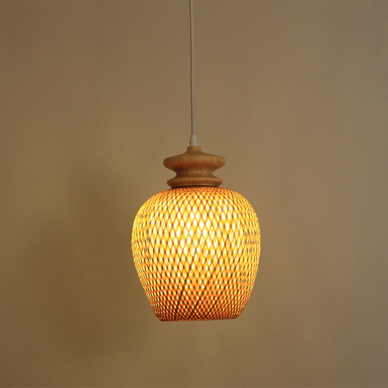 Urn Bamboo Suspension Lighting Traditionary 1 Bulb Wood Hanging Ceiling Light Wood Clearhalo 'Ceiling Lights' 'Pendant Lights' 'Pendants' Lighting' 267977_f3f605d2-9d49-4822-9941-0682e3a76dbd