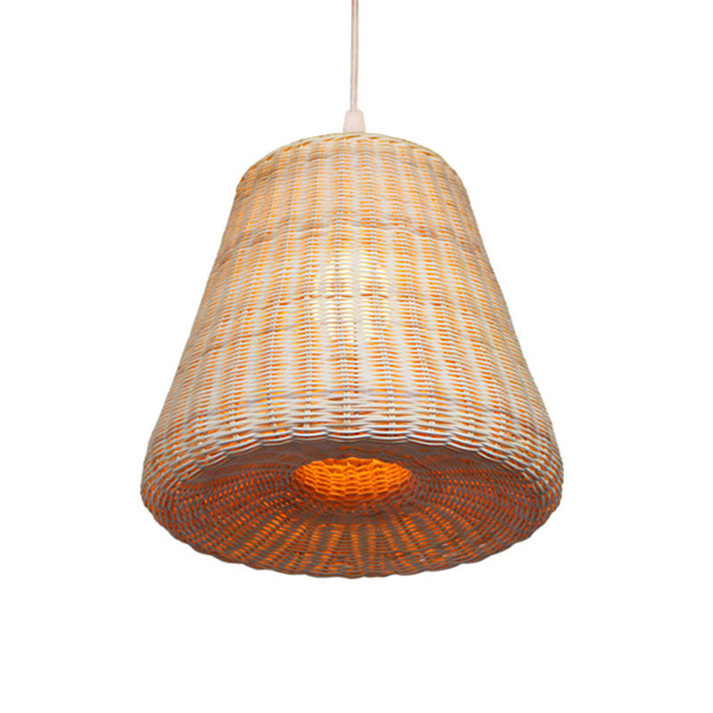 Tradition 1 Bulb Pendant Lighting Wood Cone Hanging Lamp Fixture with Bamboo Shade Clearhalo 'Ceiling Lights' 'Pendant Lights' 'Pendants' Lighting' 267994