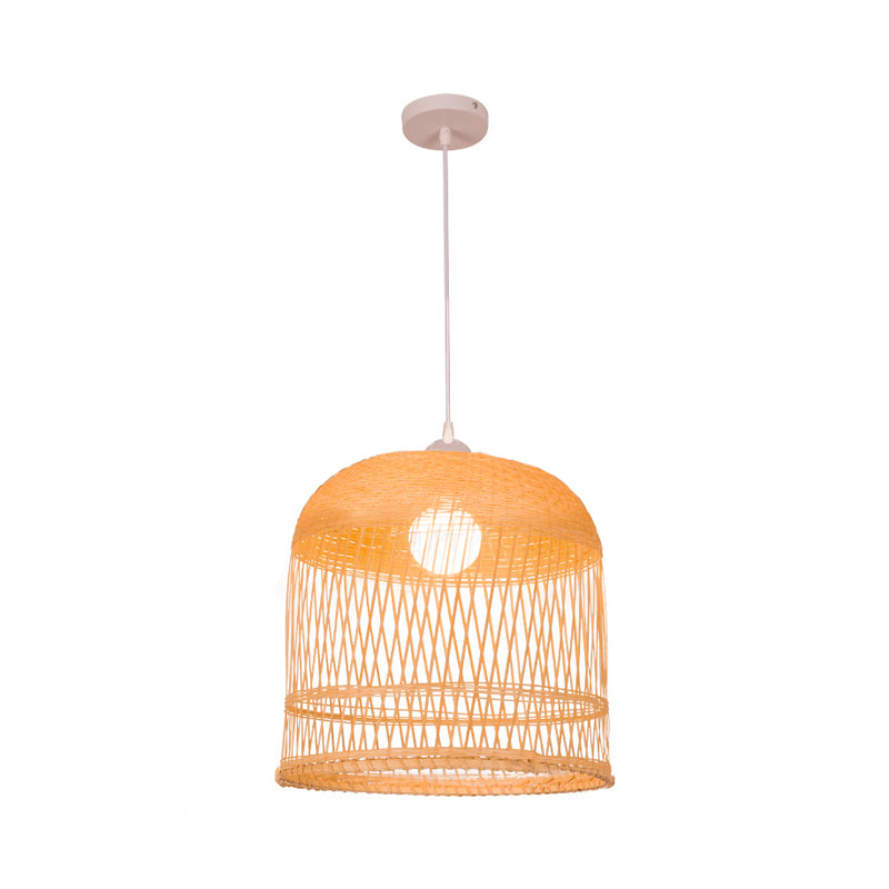 Wood Bell Hanging Lamp Retro 1 Head Bamboo Ceiling Pendant Light for Living Room Clearhalo 'Ceiling Lights' 'Pendant Lights' 'Pendants' Lighting' 268006