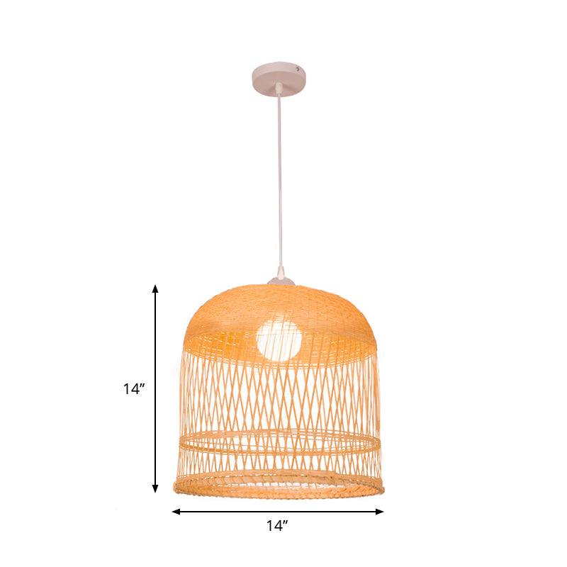 Wood Bell Hanging Lamp Retro 1 Head Bamboo Ceiling Pendant Light for Living Room Clearhalo 'Ceiling Lights' 'Pendant Lights' 'Pendants' Lighting' 268007