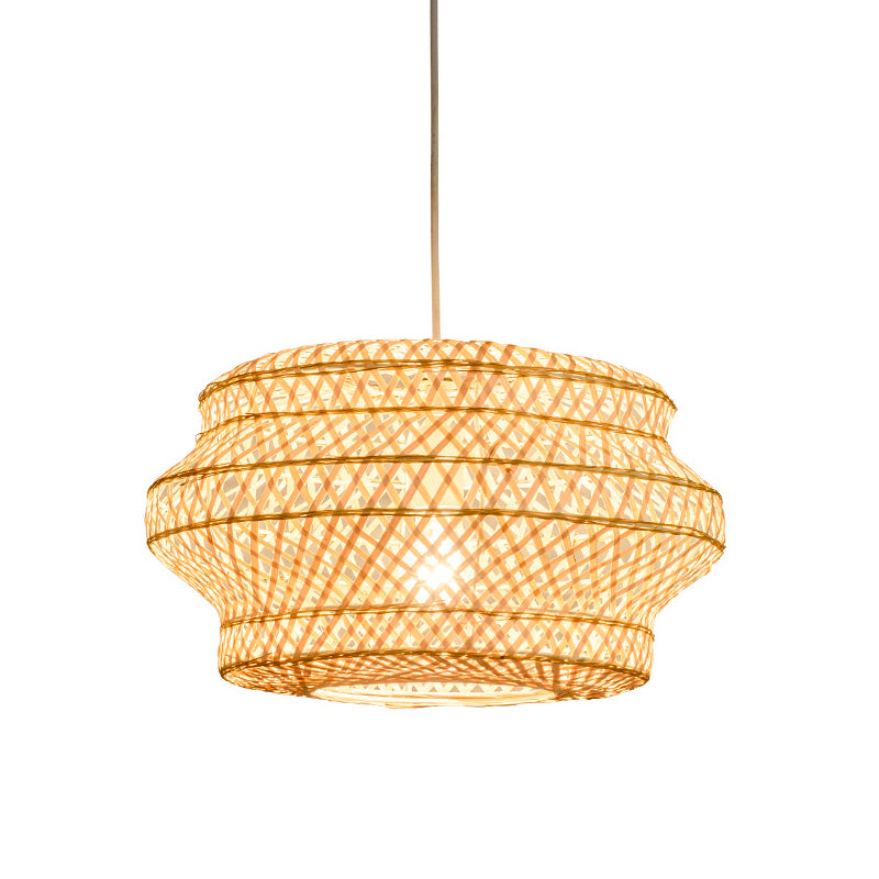 1 Bulb Handmade Pendant Lighting Traditional Bamboo Hanging Light Fixture in Wood Clearhalo 'Ceiling Lights' 'Pendant Lights' 'Pendants' Lighting' 268013