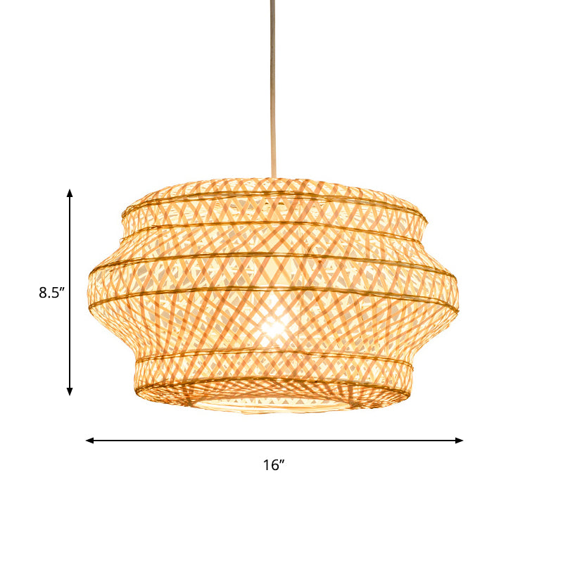 1 Bulb Handmade Pendant Lighting Traditional Bamboo Hanging Light Fixture in Wood Clearhalo 'Ceiling Lights' 'Pendant Lights' 'Pendants' Lighting' 268014