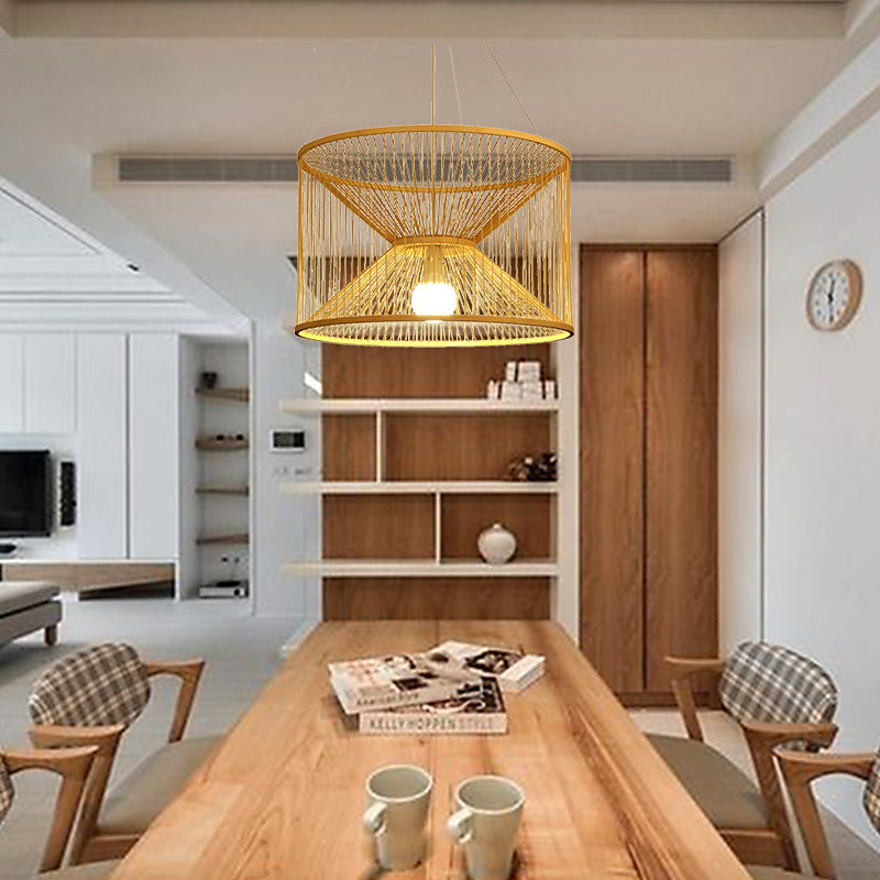 Rustic Hourglass Hanging Light Bamboo 1 Bulb Ceiling Pendant Lamp in Wood for Living Room Clearhalo 'Ceiling Lights' 'Pendant Lights' 'Pendants' Lighting' 268019