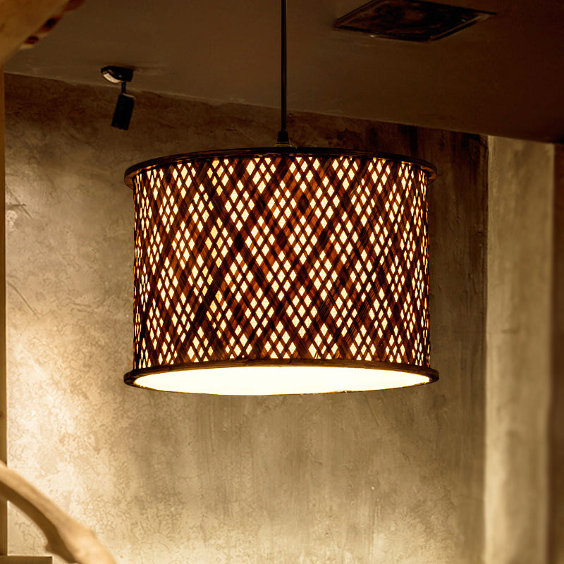 Dark Brown Woven Suspension Pendant Contemporary 1 Bulb Bamboo Hanging Light Kit Clearhalo 'Ceiling Lights' 'Pendant Lights' 'Pendants' Lighting' 268055