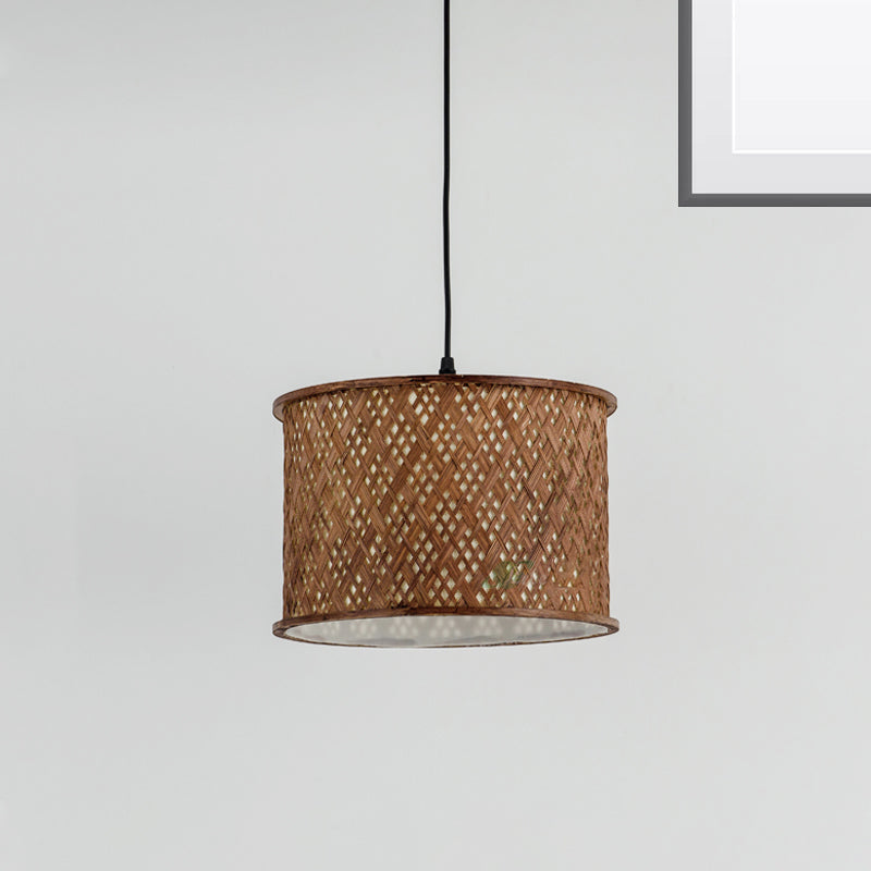 Dark Brown Woven Suspension Pendant Contemporary 1 Bulb Bamboo Hanging Light Kit Clearhalo 'Ceiling Lights' 'Pendant Lights' 'Pendants' Lighting' 268057