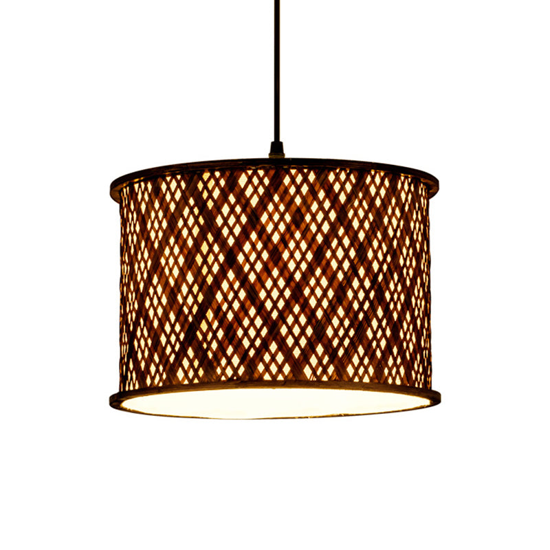 Dark Brown Woven Suspension Pendant Contemporary 1 Bulb Bamboo Hanging Light Kit Clearhalo 'Ceiling Lights' 'Pendant Lights' 'Pendants' Lighting' 268060