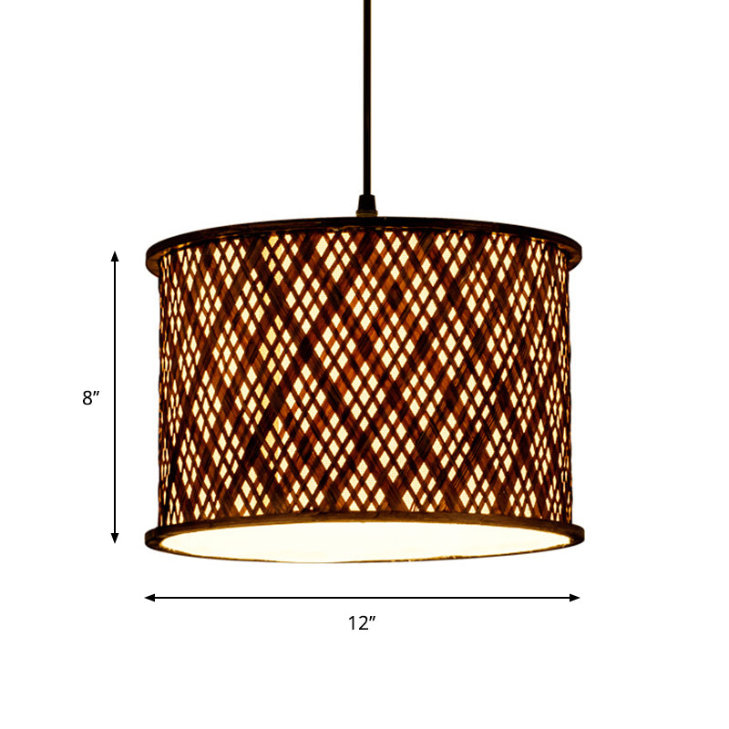 Dark Brown Woven Suspension Pendant Contemporary 1 Bulb Bamboo Hanging Light Kit Clearhalo 'Ceiling Lights' 'Pendant Lights' 'Pendants' Lighting' 268061