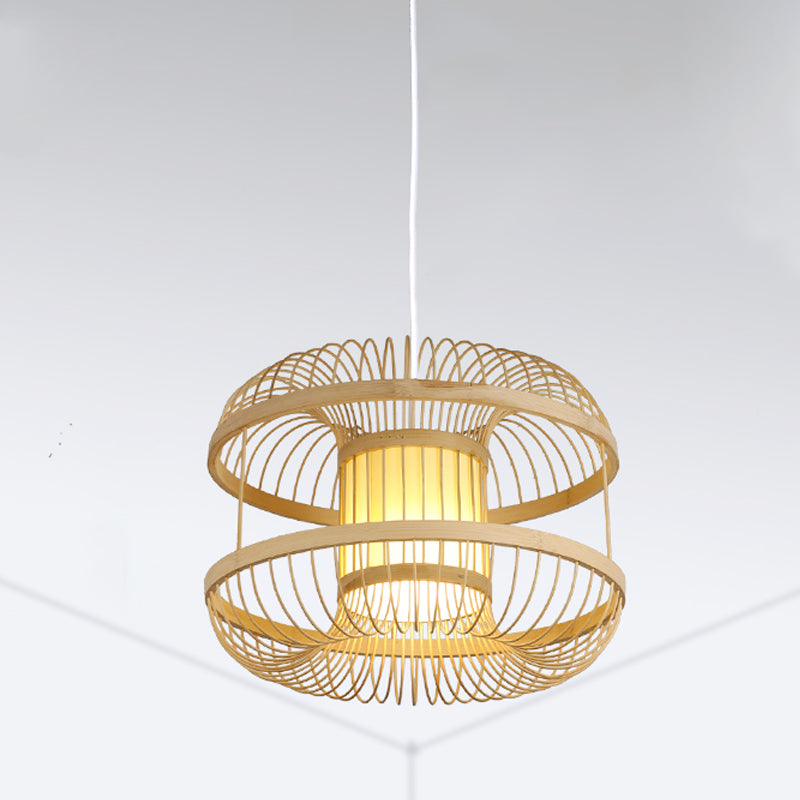 Modern Round Pendant Lighting Bamboo 1 Bulb Hanging Light Fixture in Wood with Cylinder Parchment Shade Wood Clearhalo 'Ceiling Lights' 'Pendant Lights' 'Pendants' Lighting' 268074_2f2c7a8b-700e-4d26-ab91-a55b195fef68