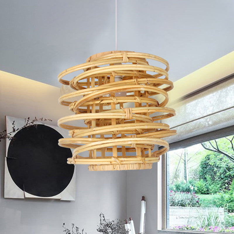 Wood Circle Hanging Lamp Retro 1 Head Bamboo Ceiling Pendant Light for Restaurant Wood Clearhalo 'Ceiling Lights' 'Pendant Lights' 'Pendants' Lighting' 268080_2b1dd60c-c6e5-466e-a1f9-ccbfbb381759