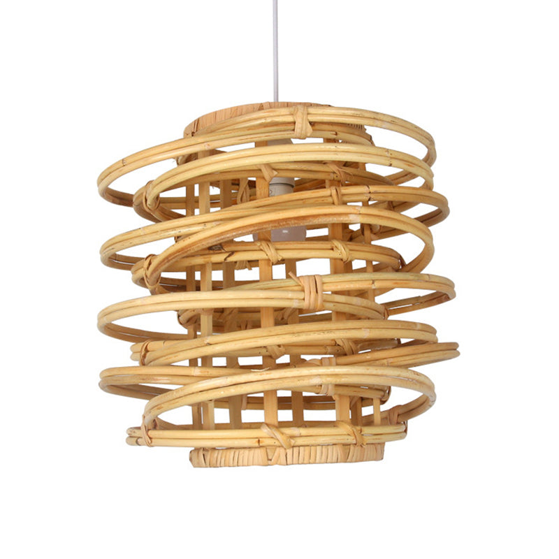 Wood Circle Hanging Lamp Retro 1 Head Bamboo Ceiling Pendant Light for Restaurant Clearhalo 'Ceiling Lights' 'Pendant Lights' 'Pendants' Lighting' 268085