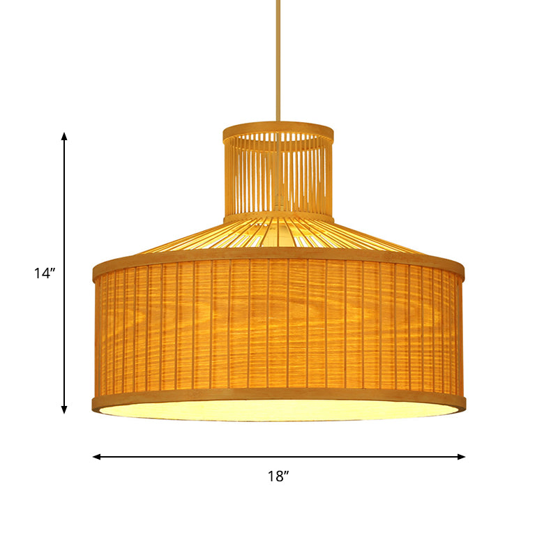 18"/23.5" Wide Cylinder Suspension Pendant Retro Bamboo 1 Bulb Wood Hanging Light Kit Clearhalo 'Ceiling Lights' 'Pendant Lights' 'Pendants' Lighting' 268102