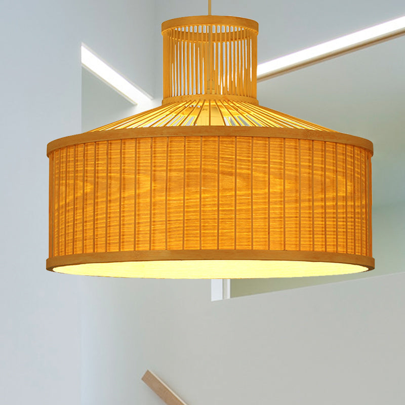 18"/23.5" Wide Cylinder Suspension Pendant Retro Bamboo 1 Bulb Wood Hanging Light Kit Wood 23.5" Clearhalo 'Ceiling Lights' 'Pendant Lights' 'Pendants' Lighting' 268103_45e20b38-54d3-4f86-9dfc-046f9e70d508