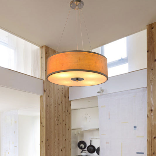 Contemporary Drum Hanging Light Bamboo 1 Bulb Ceiling Pendant Lamp in Wood with Recessed Diffuser Clearhalo 'Ceiling Lights' 'Pendant Lights' 'Pendants' Lighting' 268108