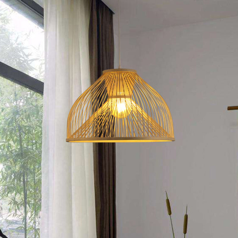 Bamboo Dome Suspension Pendant Light Contemporary 1 Head Wood Hanging Ceiling Light Clearhalo 'Ceiling Lights' 'Pendant Lights' 'Pendants' Lighting' 268113