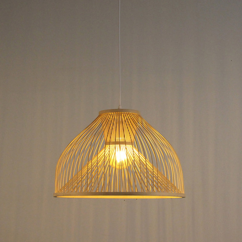 Bamboo Dome Suspension Pendant Light Contemporary 1 Head Wood Hanging Ceiling Light Clearhalo 'Ceiling Lights' 'Pendant Lights' 'Pendants' Lighting' 268114