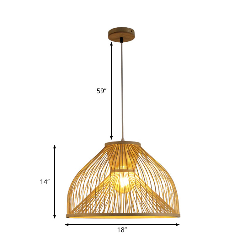 Bamboo Dome Suspension Pendant Light Contemporary 1 Head Wood Hanging Ceiling Light Clearhalo 'Ceiling Lights' 'Pendant Lights' 'Pendants' Lighting' 268118