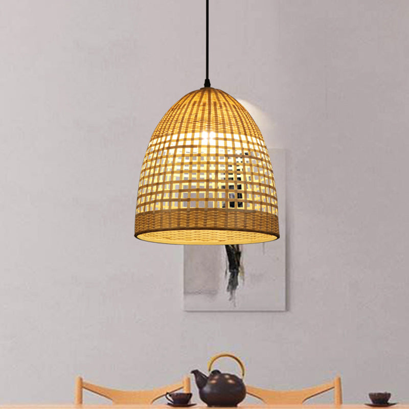 Bell Pendant Lighting Tradition Bamboo 1 Bulb Wood Hanging Lamp Kit for Restaurant Clearhalo 'Ceiling Lights' 'Pendant Lights' 'Pendants' Lighting' 268119