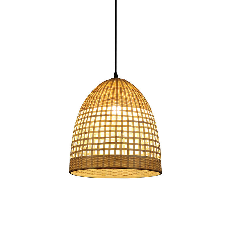 Bell Pendant Lighting Tradition Bamboo 1 Bulb Wood Hanging Lamp Kit for Restaurant Clearhalo 'Ceiling Lights' 'Pendant Lights' 'Pendants' Lighting' 268122