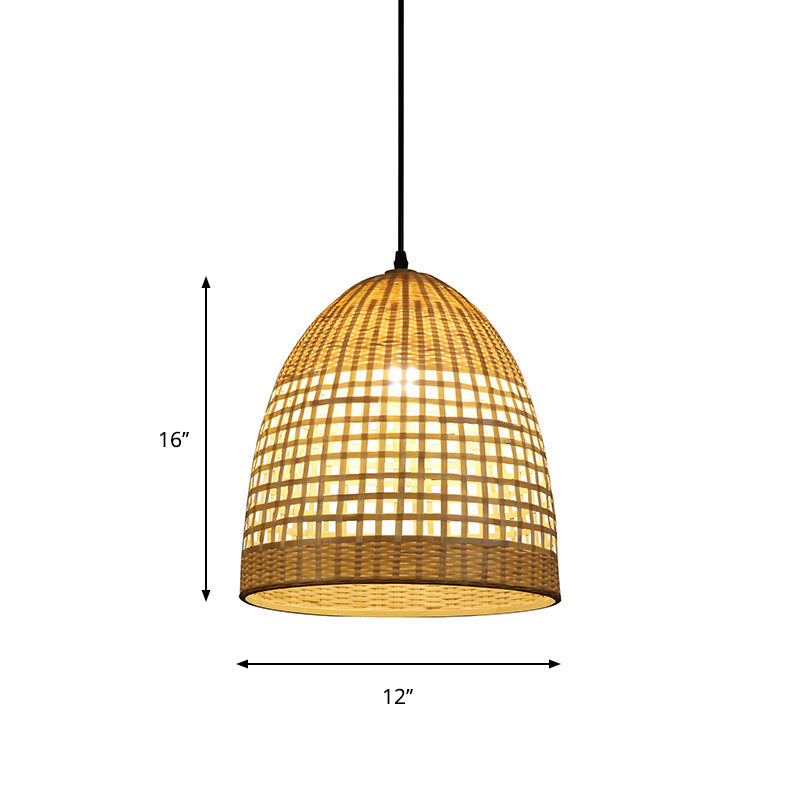 Bell Pendant Lighting Tradition Bamboo 1 Bulb Wood Hanging Lamp Kit for Restaurant Clearhalo 'Ceiling Lights' 'Pendant Lights' 'Pendants' Lighting' 268123