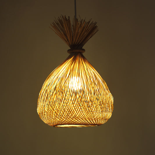1 Bulb Restaurant Ceiling Light Asian Wood Pendant Light Fixture with Handwoven Bamboo Shade Clearhalo 'Ceiling Lights' 'Pendant Lights' 'Pendants' Lighting' 268125
