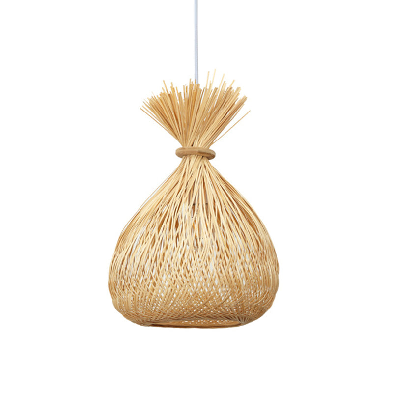 1 Bulb Restaurant Ceiling Light Asian Wood Pendant Light Fixture with Handwoven Bamboo Shade Clearhalo 'Ceiling Lights' 'Pendant Lights' 'Pendants' Lighting' 268128