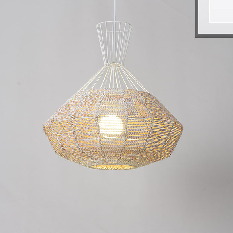 Diamond Suspension Lighting Traditional Rattan 1 Bulb 14"/18" Wide Wood Hanging Ceiling Light Clearhalo 'Ceiling Lights' 'Pendant Lights' 'Pendants' Lighting' 268131