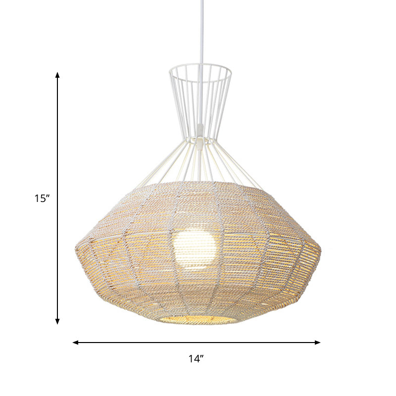 Diamond Suspension Lighting Traditional Rattan 1 Bulb 14"/18" Wide Wood Hanging Ceiling Light Clearhalo 'Ceiling Lights' 'Pendant Lights' 'Pendants' Lighting' 268135