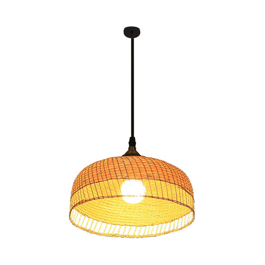 Wood Dome Suspension Pendant Contemporary Bamboo 1 Bulb Hanging Light Fixture Clearhalo 'Ceiling Lights' 'Pendant Lights' 'Pendants' Lighting' 268140