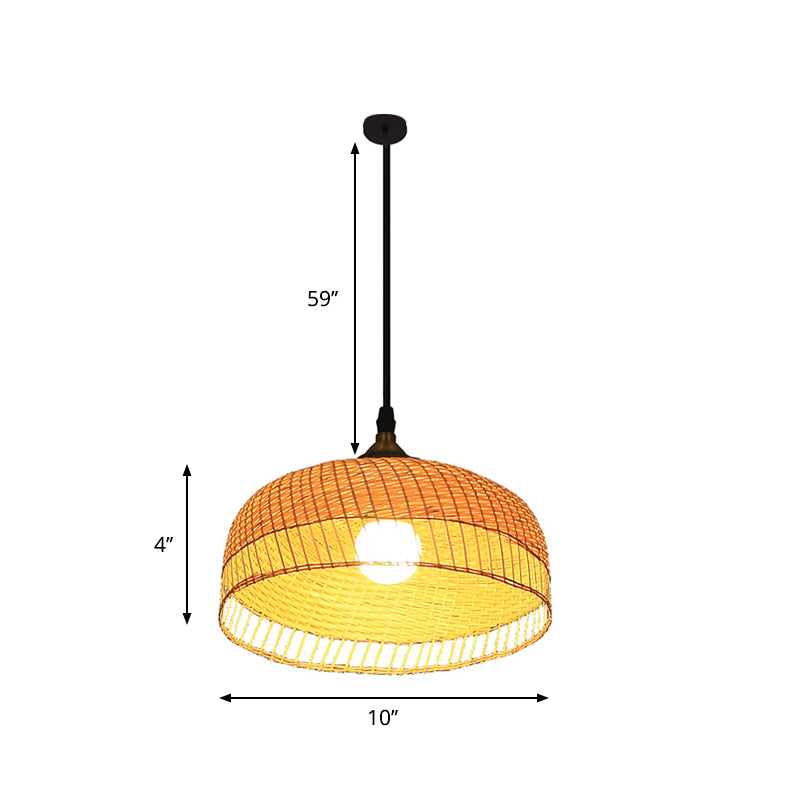 Wood Dome Suspension Pendant Contemporary Bamboo 1 Bulb Hanging Light Fixture Clearhalo 'Ceiling Lights' 'Pendant Lights' 'Pendants' Lighting' 268141