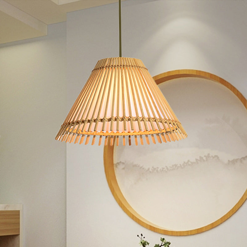 Bamboo Cone Ceiling Lamp Modern 1 Bulb Hanging Pendant Light in Wood for Living Room Wood Clearhalo 'Ceiling Lights' 'Pendant Lights' 'Pendants' Lighting' 268143_07092f60-eded-4304-a2b5-112821723a63