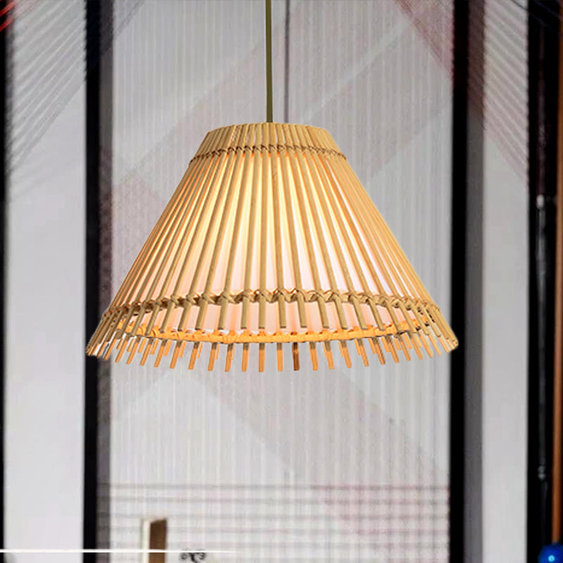 Bamboo Cone Ceiling Lamp Modern 1 Bulb Hanging Pendant Light in Wood for Living Room Clearhalo 'Ceiling Lights' 'Pendant Lights' 'Pendants' Lighting' 268144