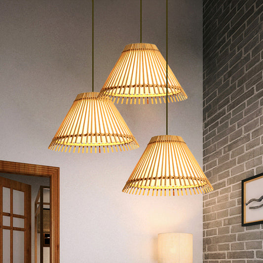 Bamboo Cone Ceiling Lamp Modern 1 Bulb Hanging Pendant Light in Wood for Living Room Clearhalo 'Ceiling Lights' 'Pendant Lights' 'Pendants' Lighting' 268146