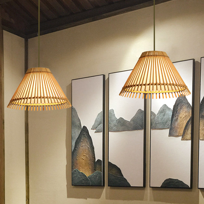 Bamboo Cone Ceiling Lamp Modern 1 Bulb Hanging Pendant Light in Wood for Living Room Clearhalo 'Ceiling Lights' 'Pendant Lights' 'Pendants' Lighting' 268147