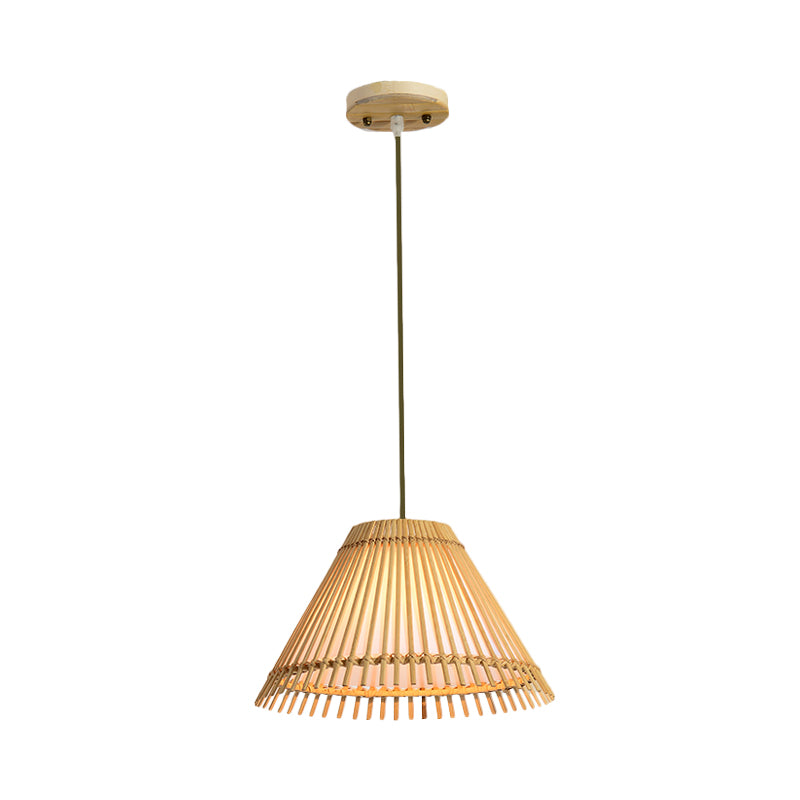 Bamboo Cone Ceiling Lamp Modern 1 Bulb Hanging Pendant Light in Wood for Living Room Clearhalo 'Ceiling Lights' 'Pendant Lights' 'Pendants' Lighting' 268149