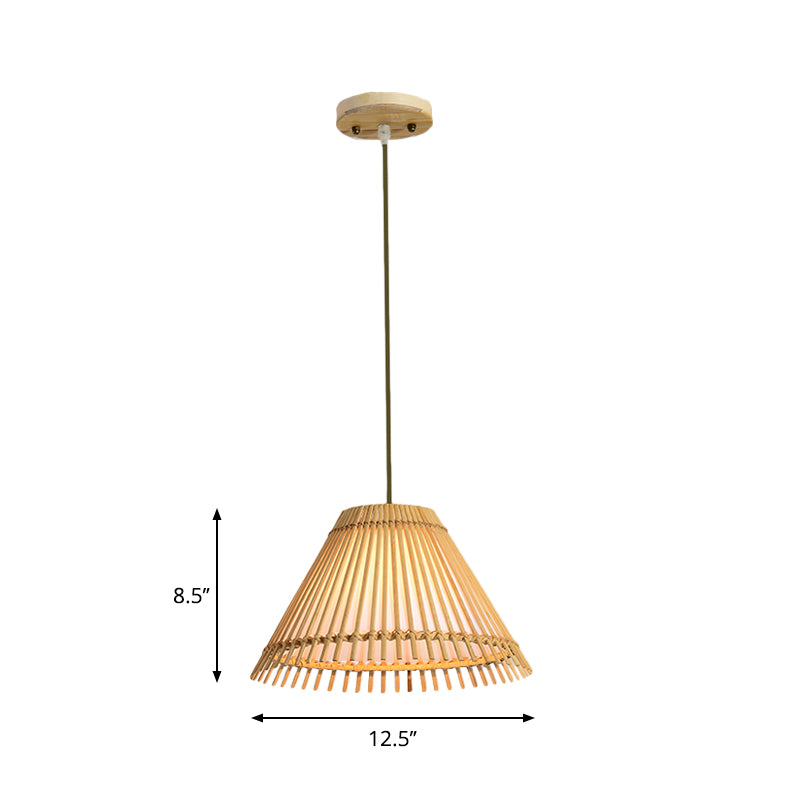 Bamboo Cone Ceiling Lamp Modern 1 Bulb Hanging Pendant Light in Wood for Living Room Clearhalo 'Ceiling Lights' 'Pendant Lights' 'Pendants' Lighting' 268150