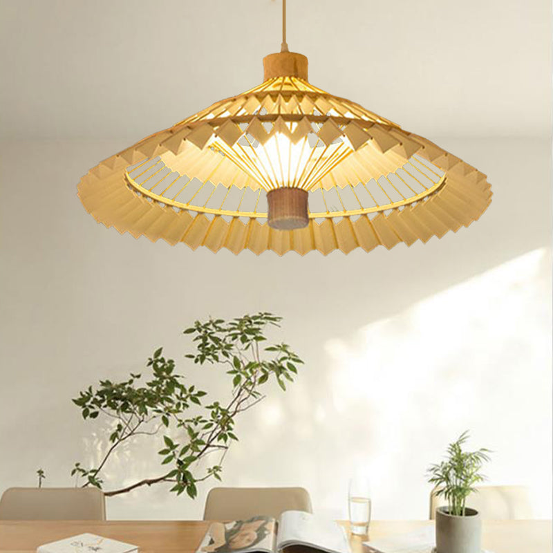 Tapered Pendant Lighting Tradition Bamboo 1 Bulb 19.5"/23.5" Wide Beige Hanging Lamp Kit Clearhalo 'Ceiling Lights' 'Pendant Lights' 'Pendants' Lighting' 268158