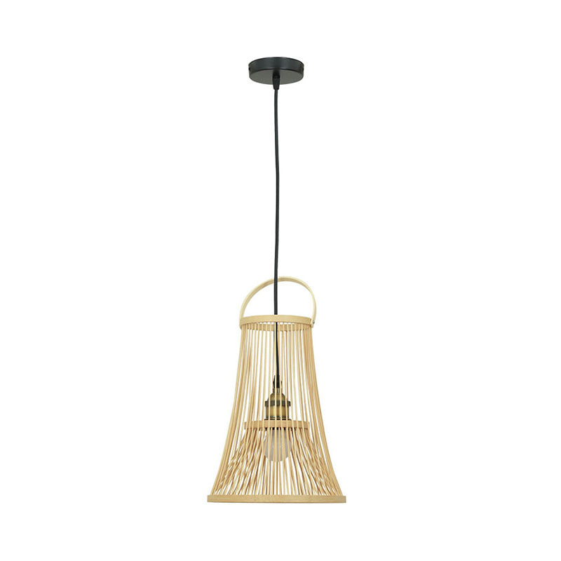 1 Bulb Wide Flare Pendant Lighting Modernist Bamboo Hanging Light Fixture in Wood Clearhalo 'Ceiling Lights' 'Pendant Lights' 'Pendants' Lighting' 268171
